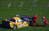 One of the Vettes Blew a Tire & Hit
The Wall Hard. OUCH! Pilot is OK!